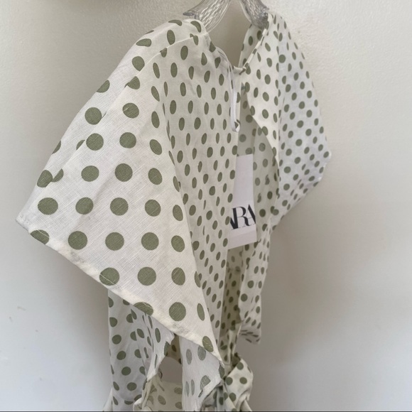 Zara Ecru Tie-back Polka Dot Cropped Top M - Picture 12 of 14